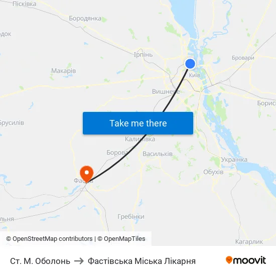 Ст. М. Оболонь to Фастівська Міська Лікарня map