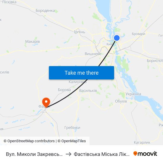 Вул. Миколи Закревського to Фастівська Міська Лікарня map