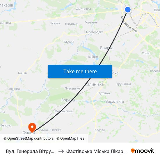 Вул. Генерала Вітрука to Фастівська Міська Лікарня map