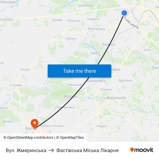 Вул. Жмеринська to Фастівська Міська Лікарня map