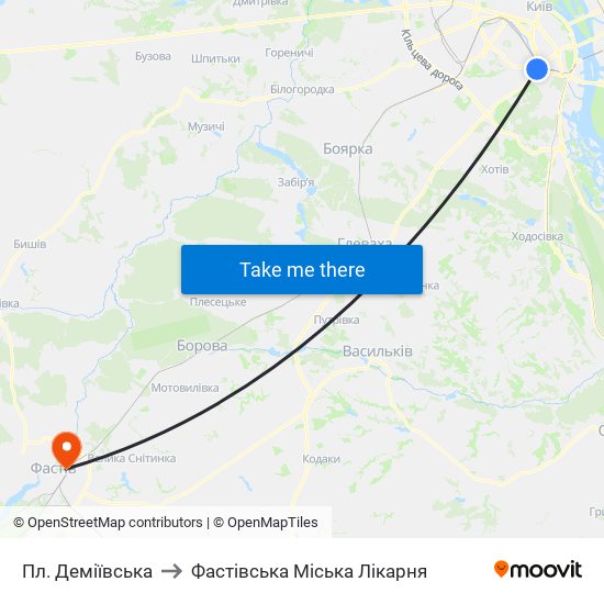 Пл. Деміївська to Фастівська Міська Лікарня map