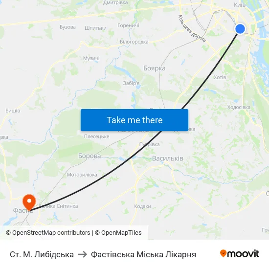 Ст. М. Либідська to Фастівська Міська Лікарня map