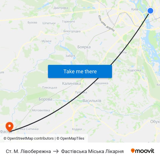 Ст. М. Лівобережна to Фастівська Міська Лікарня map