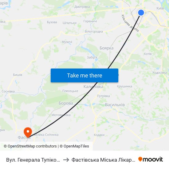 Вул. Генерала Тупікова to Фастівська Міська Лікарня map