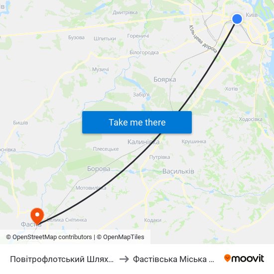 Повітрофлотський Шляхопровід to Фастівська Міська Лікарня map