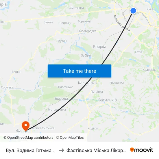 Вул. Вадима Гетьмана to Фастівська Міська Лікарня map