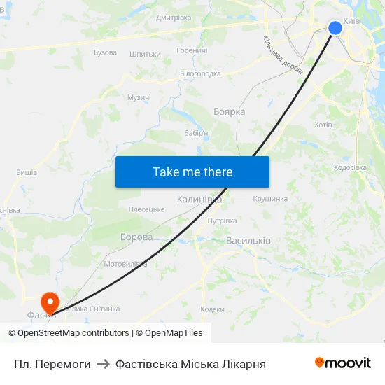 Пл. Перемоги to Фастівська Міська Лікарня map