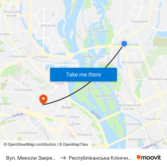 Вул. Миколи Закревського to Республіканська Клінічна Лікарня map