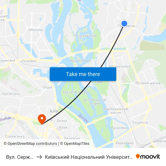 Вул. Сержа Лифаря to Київський Національний Університет Імені Тараса Шевченка map