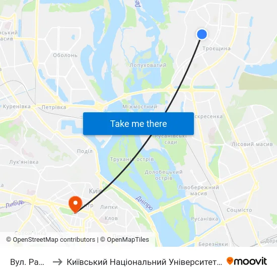 Вул. Радунська to Київський Національний Університет Імені Тараса Шевченка map