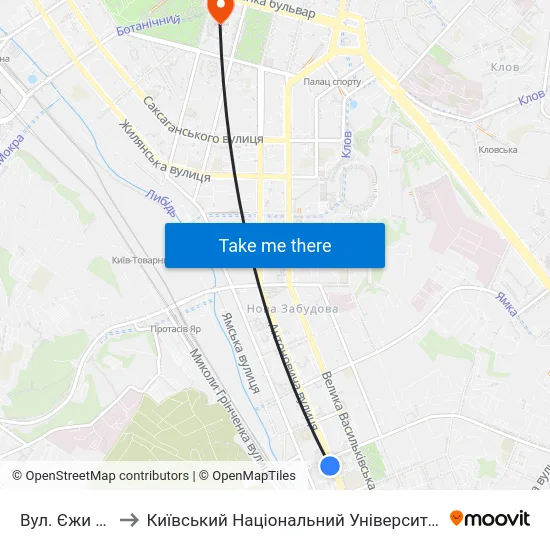 Вул. Єжи Ґедройця to Київський Національний Університет Імені Тараса Шевченка map