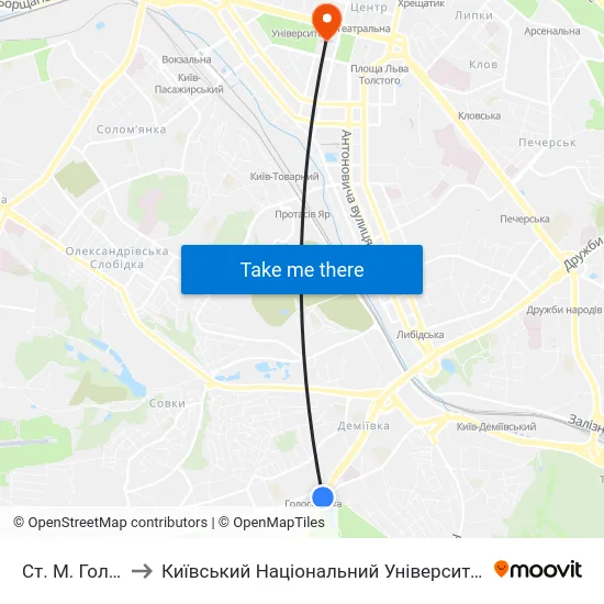 Ст. М. Голосіївська to Київський Національний Університет Імені Тараса Шевченка map