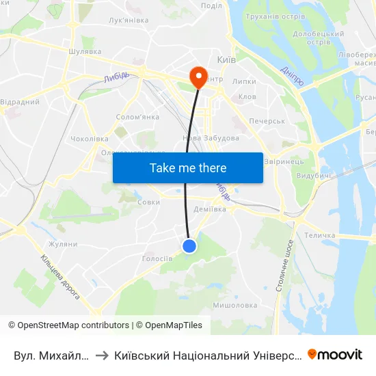 Вул. Михайла Стельмаха to Київський Національний Університет Імені Тараса Шевченка map