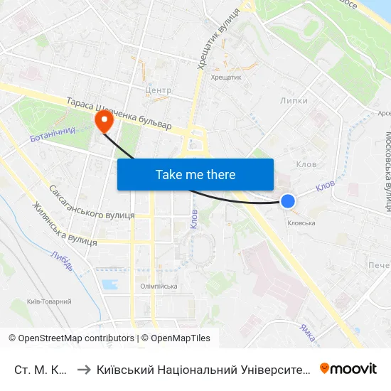 Ст. М. Кловська to Київський Національний Університет Імені Тараса Шевченка map