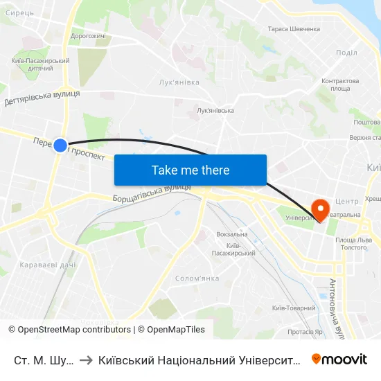 Ст. М. Шулявська to Київський Національний Університет Імені Тараса Шевченка map