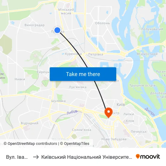 Вул. Івашкевича to Київський Національний Університет Імені Тараса Шевченка map