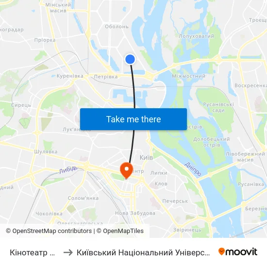 Кінотеатр Братислава to Київський Національний Університет Імені Тараса Шевченка map
