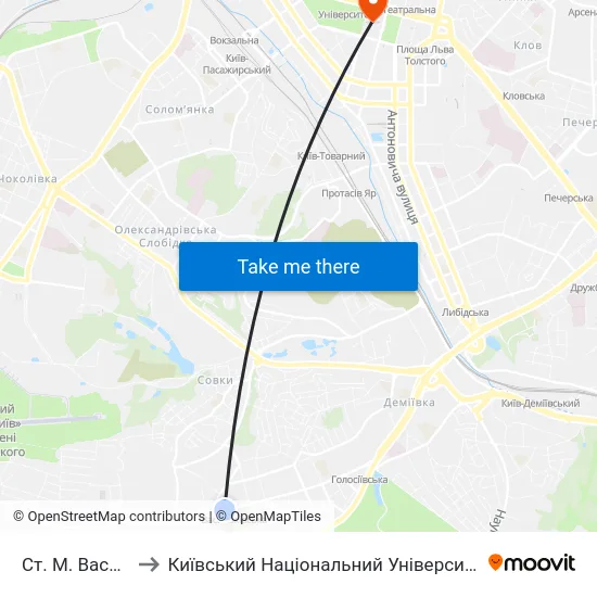 Ст. М. Васильківська to Київський Національний Університет Імені Тараса Шевченка map