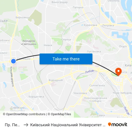 Пр. Перемоги to Київський Національний Університет Імені Тараса Шевченка map