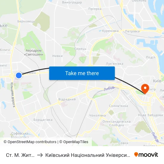 Ст. М. Житомирська to Київський Національний Університет Імені Тараса Шевченка map