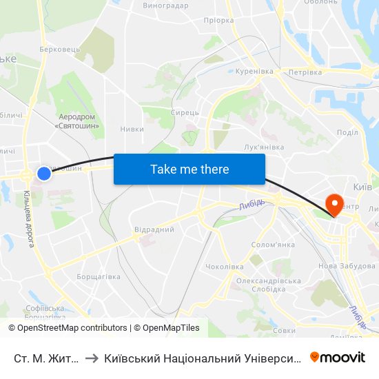 Ст. М. Житомирська to Київський Національний Університет Імені Тараса Шевченка map