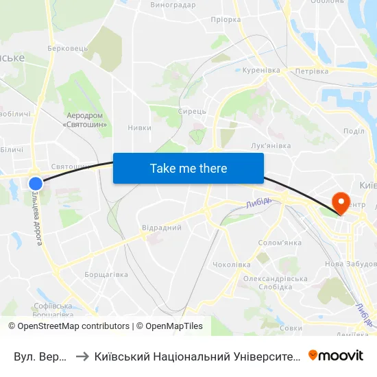 Вул. Верховинна to Київський Національний Університет Імені Тараса Шевченка map
