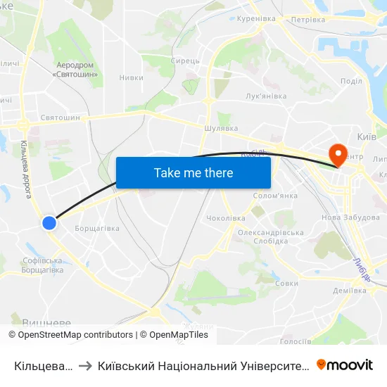 Кільцева Дорога to Київський Національний Університет Імені Тараса Шевченка map