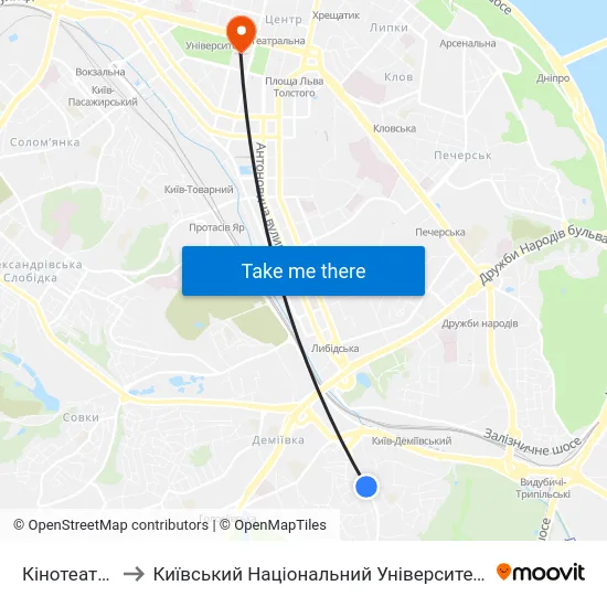 Кінотеатр Салют to Київський Національний Університет Імені Тараса Шевченка map