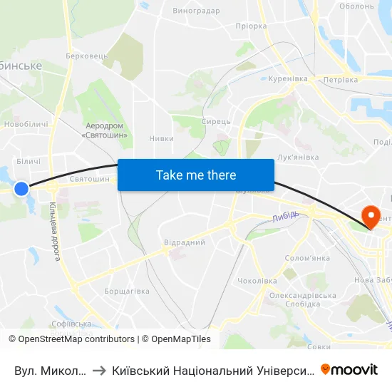 Вул. Миколи Ушакова to Київський Національний Університет Імені Тараса Шевченка map