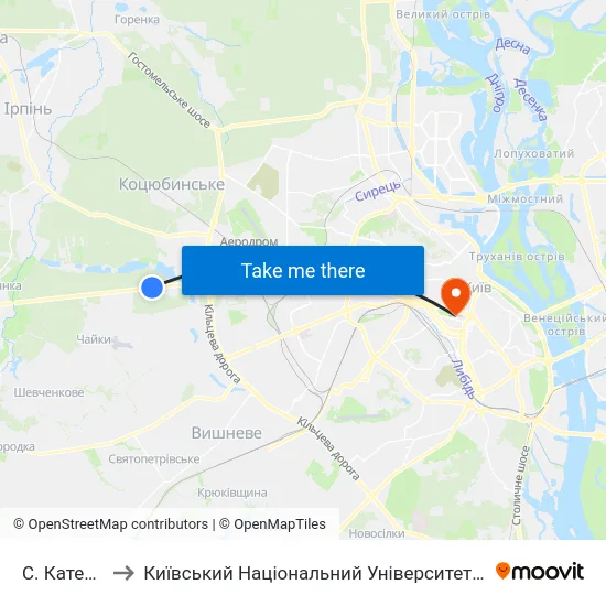 С. Катеринівка to Київський Національний Університет Імені Тараса Шевченка map