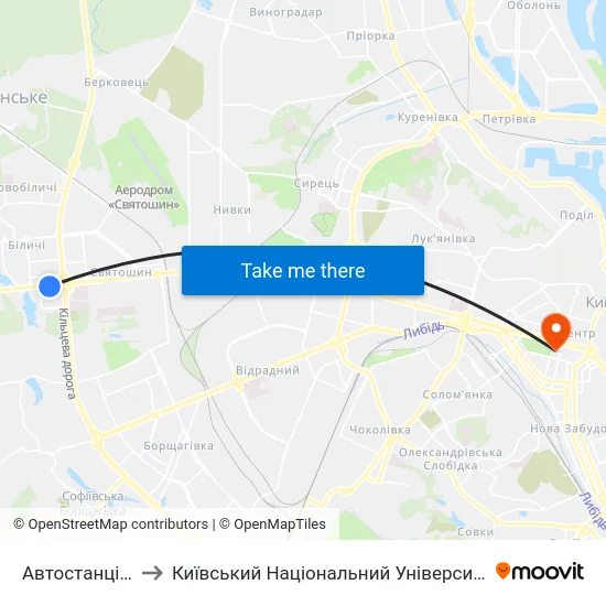 Автостанція ""Дачна"" to Київський Національний Університет Імені Тараса Шевченка map