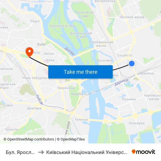Бул. Ярослава Гашека to Київський Національний Університет Імені Тараса Шевченка map