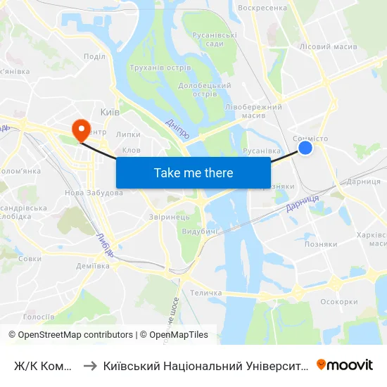 Ж/К Комфорт-Таун to Київський Національний Університет Імені Тараса Шевченка map