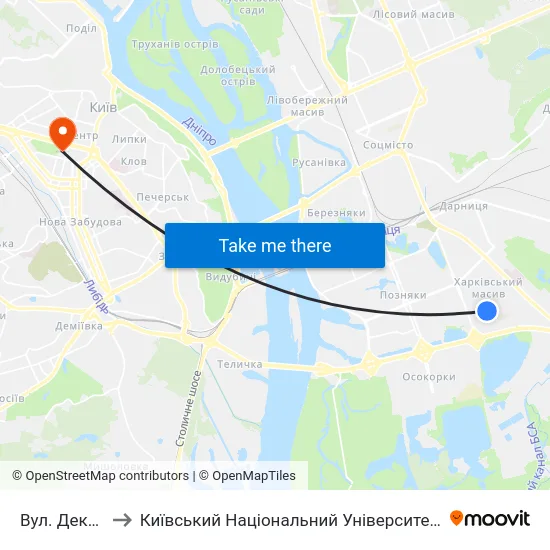 Вул. Декабристів to Київський Національний Університет Імені Тараса Шевченка map