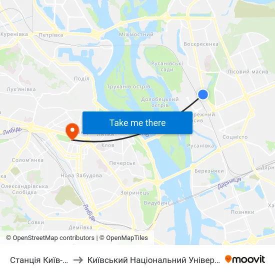 Станція Київ-Дніпровський to Київський Національний Університет Імені Тараса Шевченка map