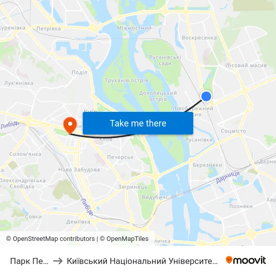 Парк Перемога to Київський Національний Університет Імені Тараса Шевченка map