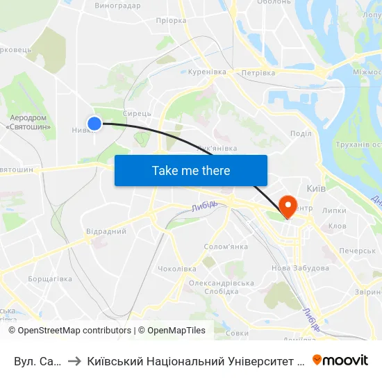 Вул. Салютна to Київський Національний Університет Імені Тараса Шевченка map