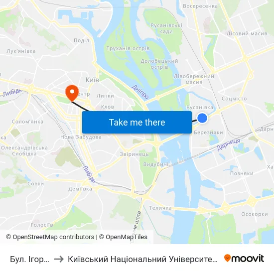 Бул. Ігоря Шамо to Київський Національний Університет Імені Тараса Шевченка map