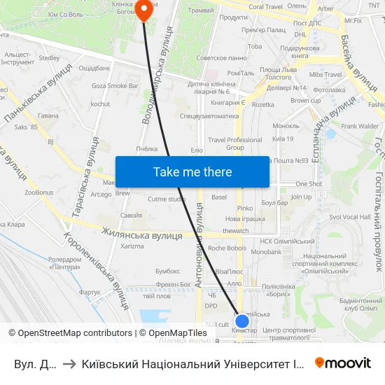 Вул. Ділова to Київський Національний Університет Імені Тараса Шевченка map