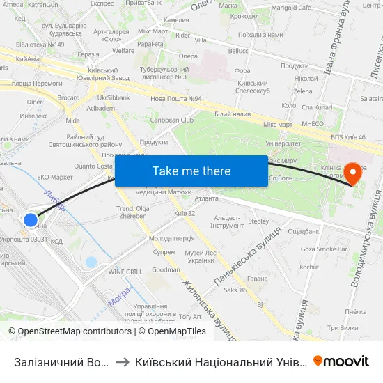 Залізничний Вокзал Центральний to Київський Національний Університет Імені Тараса Шевченка map