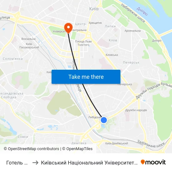 Готель Дружба to Київський Національний Університет Імені Тараса Шевченка map