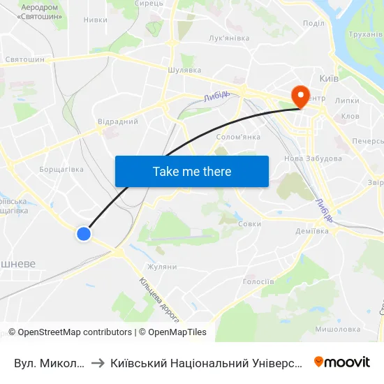 Вул. Миколи Трублаїні to Київський Національний Університет Імені Тараса Шевченка map