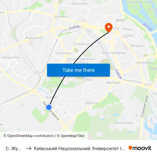 С. Жуляни-1 to Київський Національний Університет Імені Тараса Шевченка map