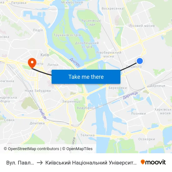 Вул. Павла Усенка to Київський Національний Університет Імені Тараса Шевченка map