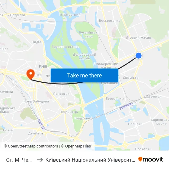 Ст. М. Чернігівська to Київський Національний Університет Імені Тараса Шевченка map
