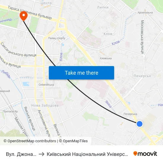 Вул. Джона Маккейна to Київський Національний Університет Імені Тараса Шевченка map