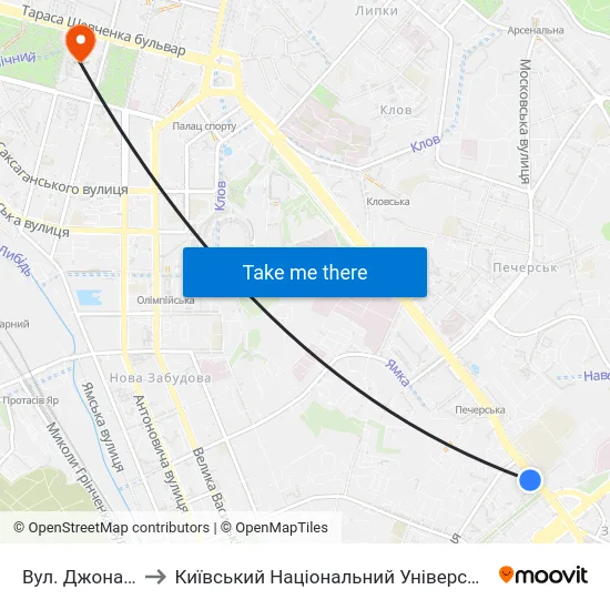 Вул. Джона Маккейна to Київський Національний Університет Імені Тараса Шевченка map