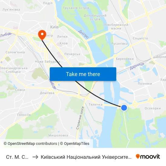 Ст. М. Славутич to Київський Національний Університет Імені Тараса Шевченка map