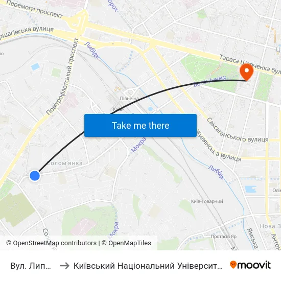 Вул. Липківського to Київський Національний Університет Імені Тараса Шевченка map