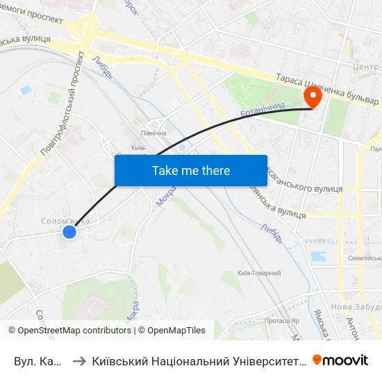 Вул. Кавказька to Київський Національний Університет Імені Тараса Шевченка map
